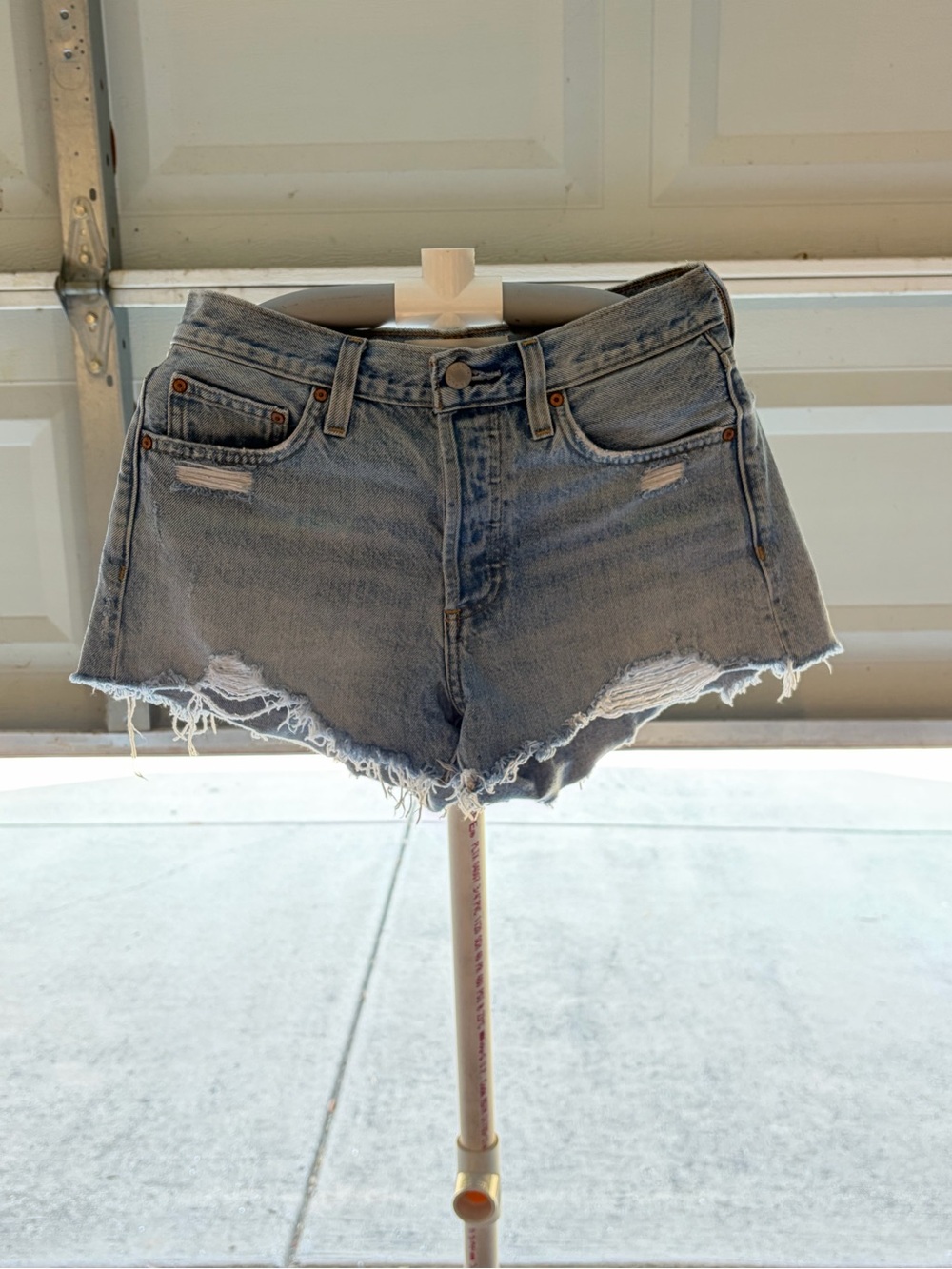 Denim Forum Aritzia The Ex Boyfriend Denim Shorts Distressed Light Wash 24